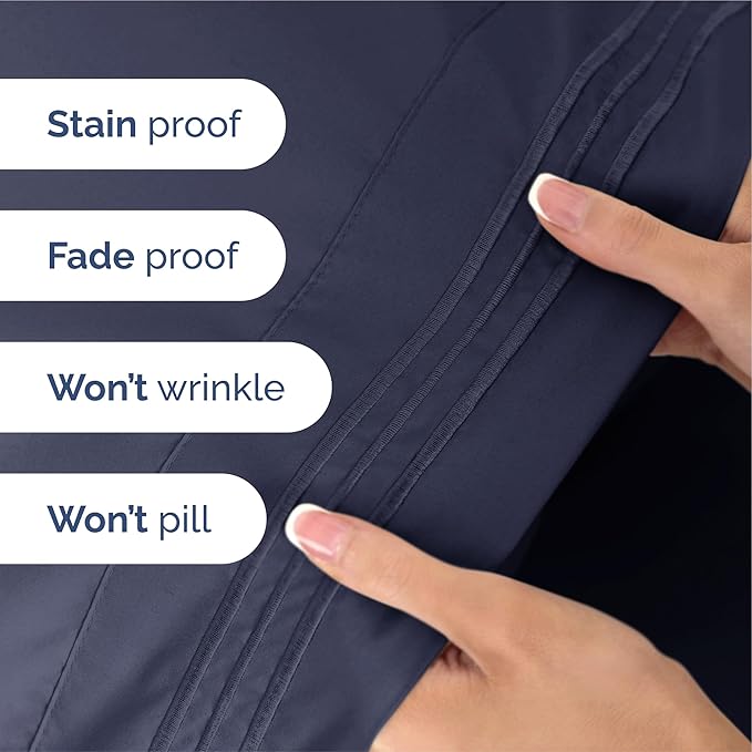 Split King Size 5 Piece Sheet Set - Extra Soft, Breathable, & Cooling Sheets - Hotel Luxury Bed Sheets for Women And Men - Deep Pockets, Easy-Fit & Wrinkle-Free - Deep Slate Blue Oeko-Tex Bed Sheets