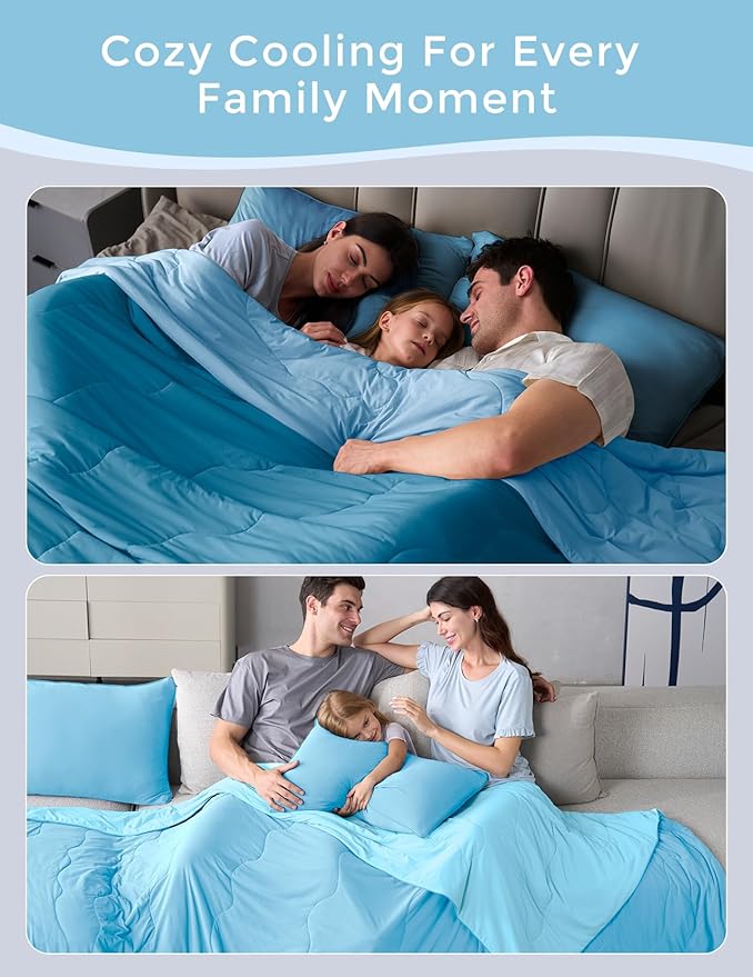 Momcozy Life CoolMurm Cooling Comforter for Hot Sleepers, Twin/Twin XL 68" x90” Soft Breathable Pregnancy Cooling Blanket, 3-Second Cooling, 8 Hours+ Stay Cool All Night, Deep Light Blue