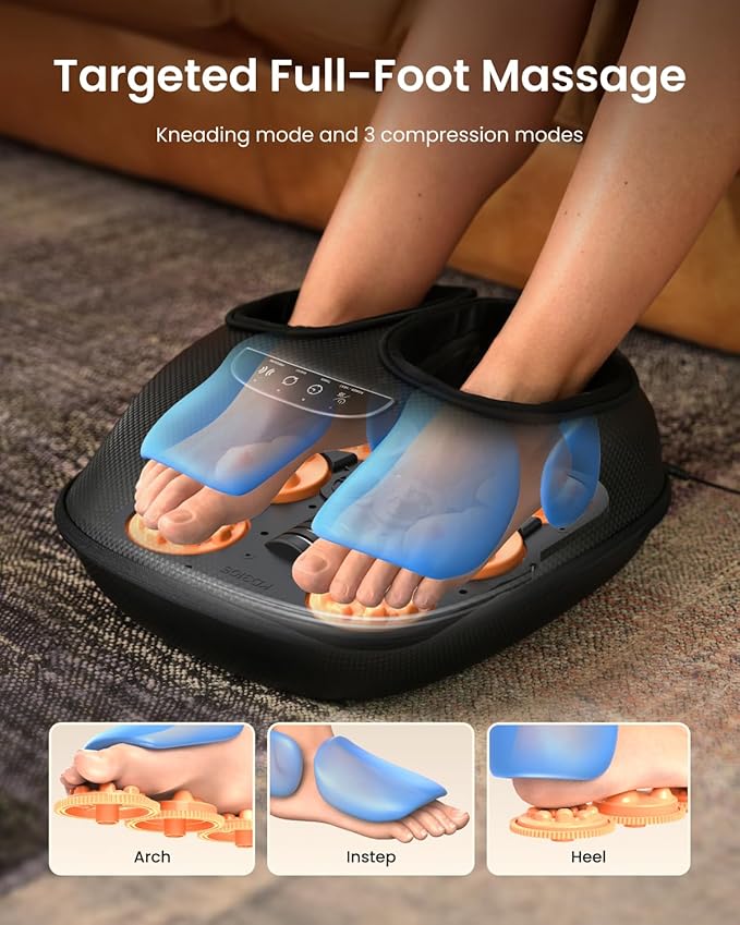 RENPHO Foot Massager with Heat, 3 Air Compression Modes & Levels, Full-Foot Kneading Shiatsu Foot Massage for Plantar Fasciitis & Neuropathy, for Women & Men Size up to 13