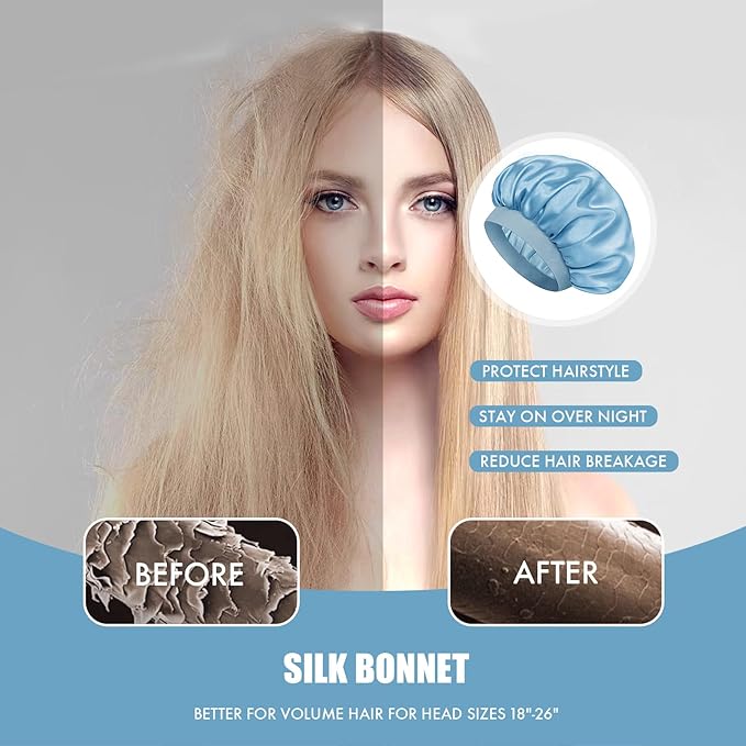 Satin Silk Bonnet for Sleeping, Double Layer Silk Sleep Cap for Men & Women, Soft Satin Lined Bonnet for Curly Hair