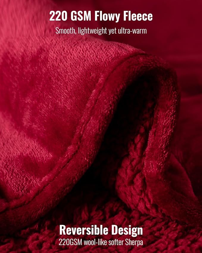 Uttermara Sherpa Fleece Weighted Blanket 12 lbs for Adult, Unicolor Ultra-Soft Fleece and Sherpa, Dual Sided Cozy Plush Blanket for Sofa Bed, 48 x 72 inches, Red