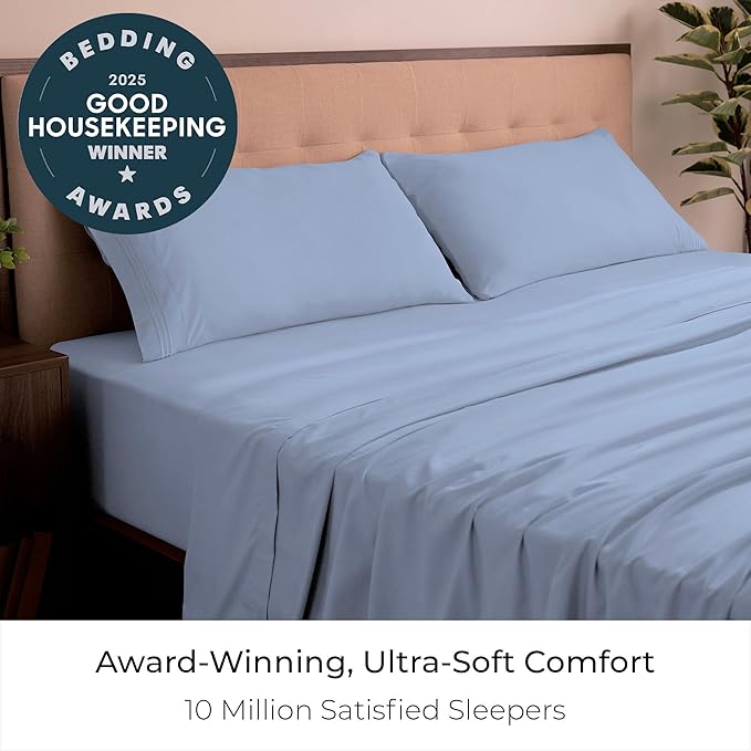 Mellanni King Sheets Set - 4 PC Iconic Collection Bedding - Hotel Luxury, Extra Soft, Cooling Bed Sheets - Wrinkle, Fade, Stain Resistant (King, Sky Blue)