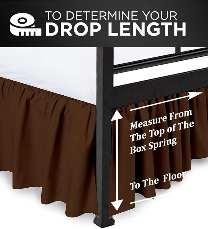 Ruffled Bed Skirt with Split Corners, Chocolate, King 18 Inch Drop Bedskirt, Hotel Quality Brushed Microfiber Wrinkle Free Dust Ruffle Bed Skirt King Size