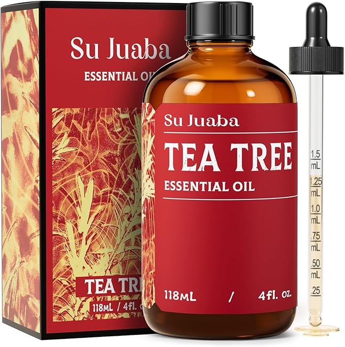 SU JUABA 4 Oz Tea Tree Essential Oil, 100% Natural Aromatherapy Oil for Toenail,Skin,Face,Hair,Shampoo - 118ML
