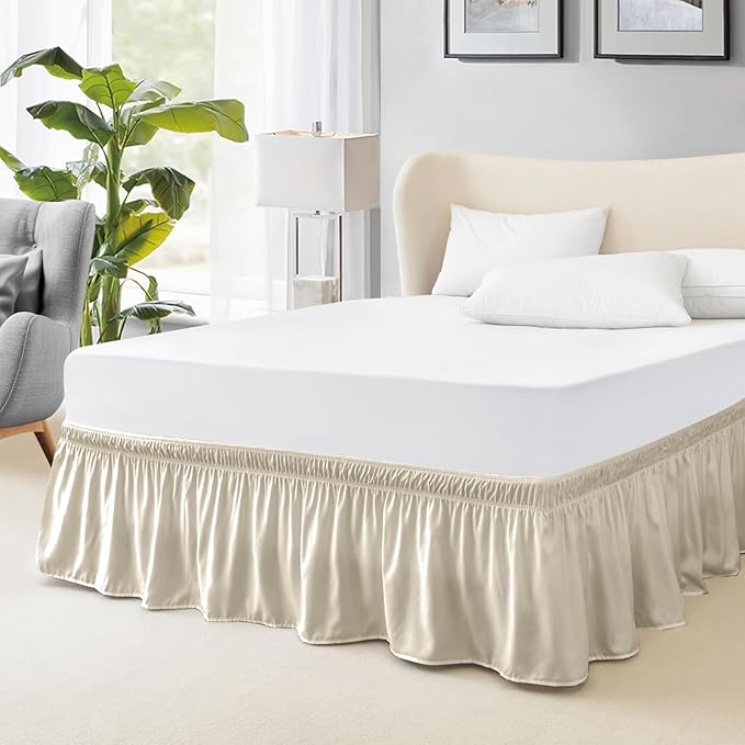 FreshCulture Queen Bed Skirt, Elastic Wrap Around Bed Skirt Queen Size, Bed Skirts for Adjustable Bed, Easy Fit with 18 Inch Drop Length, Hotel Quality Dust Ruffle for Queen Bed (Cream)