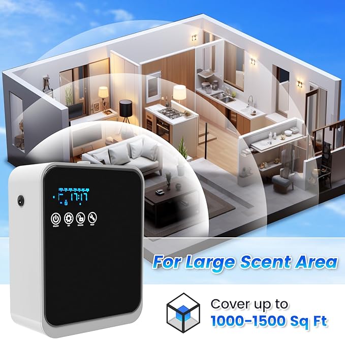 Waterless Essential Oil Diffuser,250ml Aromatherapy Scent Diffuser Air Machine with Smart APP & Touch Screen|Whole House Oil Diffusers for Home,Office & Hotel Collection,Covers 1500 sq.ft–Black