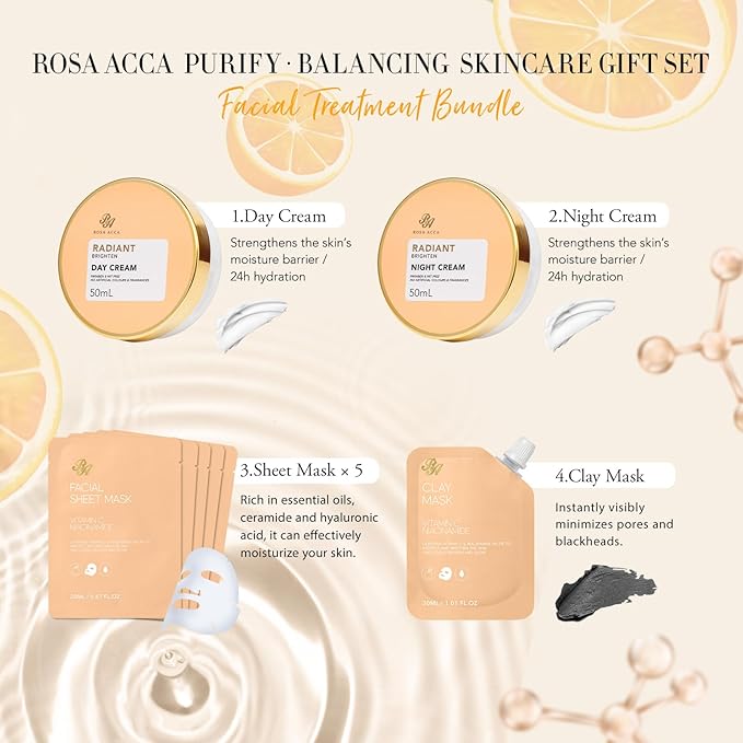 Orange 23 Pcs Facial Skin Care Set for Women & Men, Bath and Body Kit, Spa Gift Baskets, Birthday Gifts For Women, Cream, Serum, Face Oil, Sheet Mask, Clay Mask, Christmas, Valentines, Mother Day