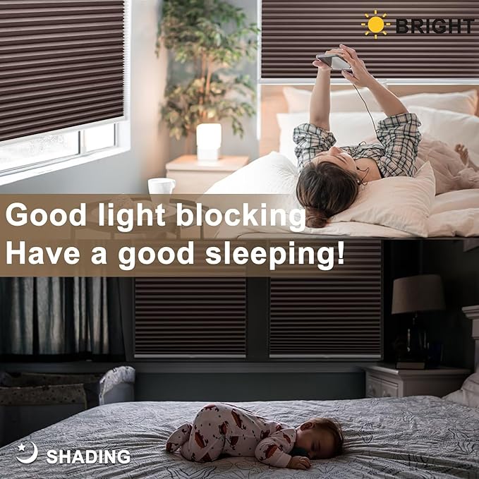 MYshade 1.5-Inch Cellular Cordless Blackout Shades,Thermal Insulating Noise Reducing Waterproof Blinds,Honeycomb Window Treatments for Indoor Light Control (Taupe-48 W x 72" H)