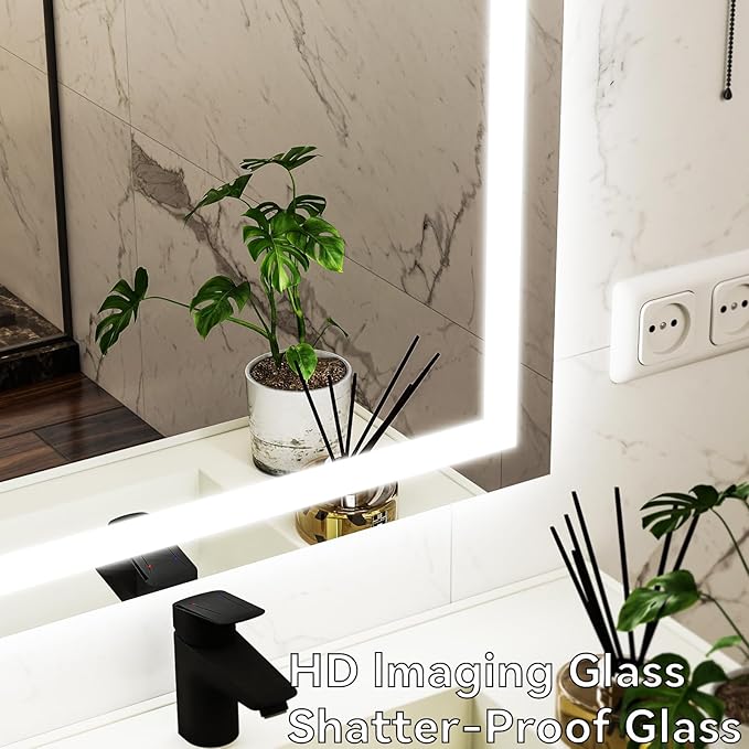 VooBang LED Bathroom Mirror 26 x 38 inches - 3 Adjustable Lighting Modes Lighted Smart Bathroom Vanity Mirror, Anti-Fog, Memory Function, Tempered Glass, Wall Mounted Horizontally Vertically