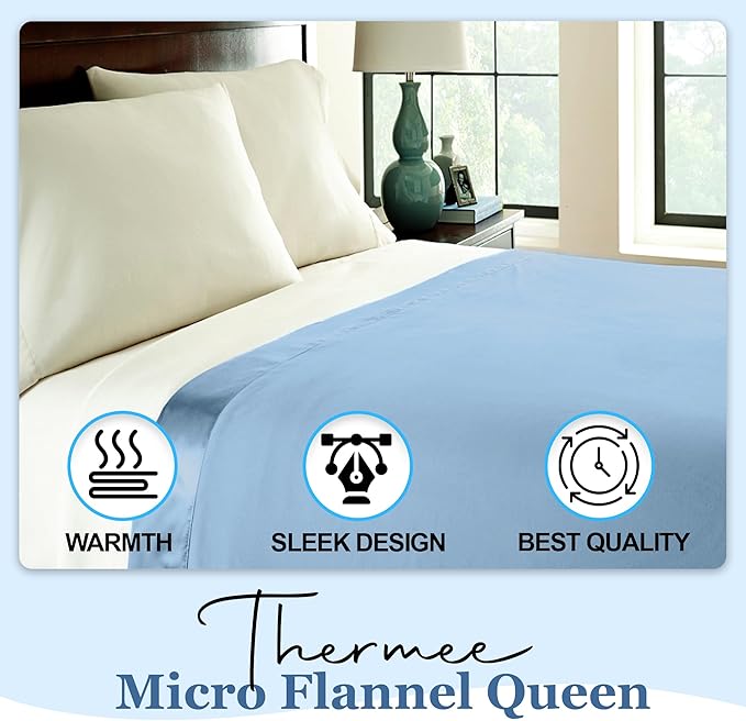 Thermee Micro Flannel King-Size Blanket, Lightweight All Seasons Cozy Throw for Home & Living Room, Soft Couch Blanket - Cornflower Blue