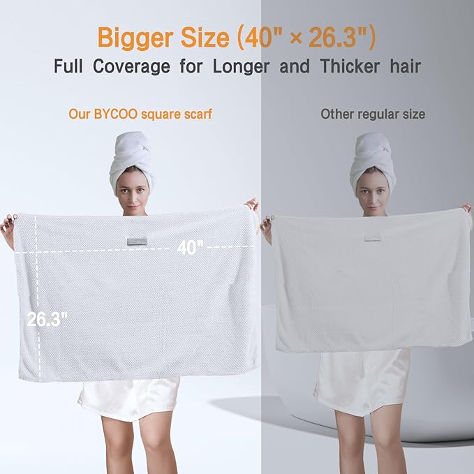 Large Microfiber Hair Towel Wrap for Women, Anti Frizz Drying Towel, Fast Dry Turban Wet Hair, Long, Thick, Curly Super Absorbent Soft Towels - White