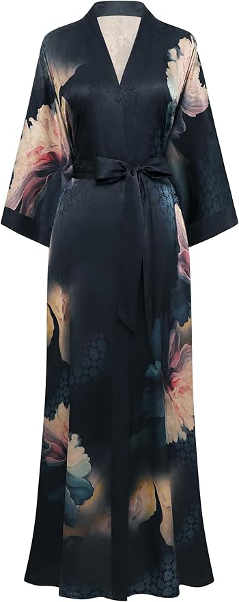 PRODESIGN Kimono Robe for Women - Long Satin Sleepwear Silky Kimono Cover-Up Nightgown Japanese Bathrobe Loungewear Blouse
