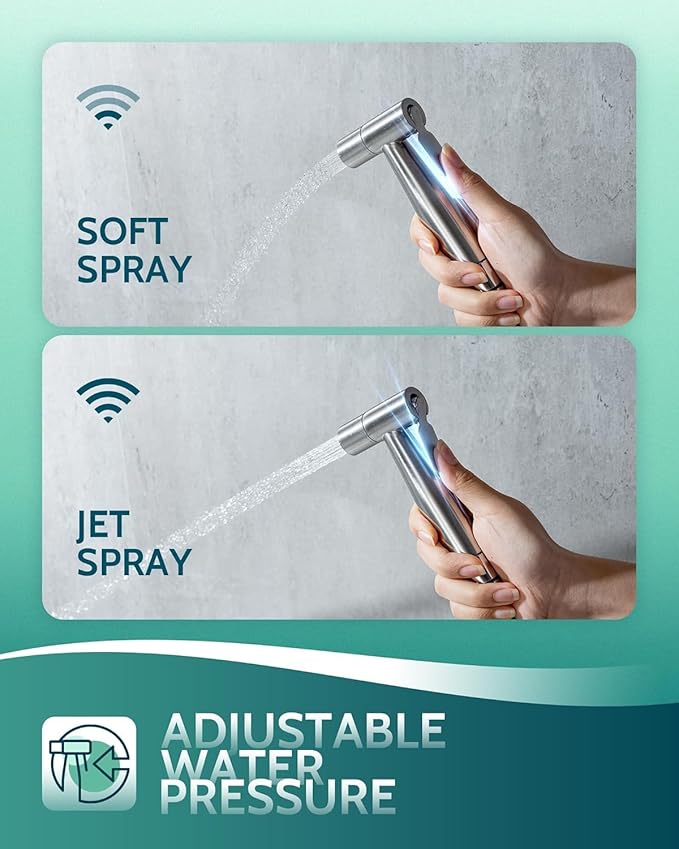 Handheld Toilet Bidet Sprayer for Toilet-Adjustable Water Pressure Control with Bidet Hose for Feminine Wash, Stainless Steel Brushed Nickel Cloth Diaper for Baby Wash (Stainless Steel, 2 Pack)