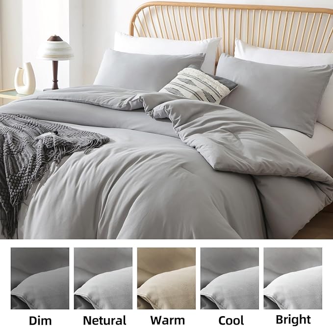 ROSGONIA Oversized Queen Comforter Gray, 3pcs (1 Grey Comforter & 2 Pillowcases) Lightweight Oversized Queen Comforter Sets Bedding Blanket Quilts