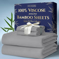 DECOLURE 100% Viscose Derived from Bamboo Sheets King Size 4pcs - Ultra Soft & Luxuriously Cooling, 17" Deep Pocket, Double Stitching, Perfect for Hot Sleepers - King Bed Sheets (Midgrey)