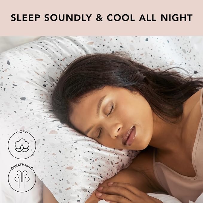 Kitsch Satin Pillowcase with Zipper for Hair & Skin, Softer Than Silk Pillow Cases Queen, Wrinkle-Free, Smooth and Cooling Satin Pillow Covers, Standard Size 19"x26", White Terrazzo