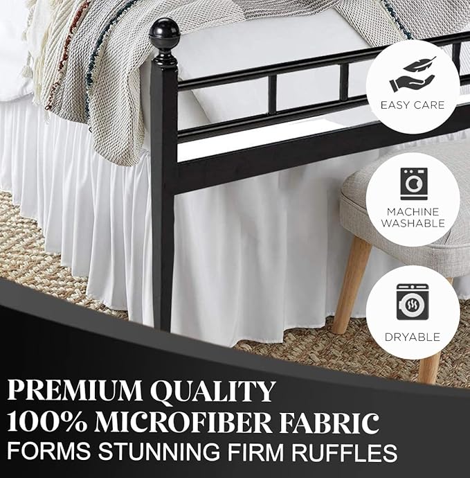 Ruffled Bed Skirt with Split Corners, White, Full 21 Inch Drop Bedskirt, Hotel Quality Brushed Microfiber Wrinkle Free Dust Ruffle Bed Skirt Full Size