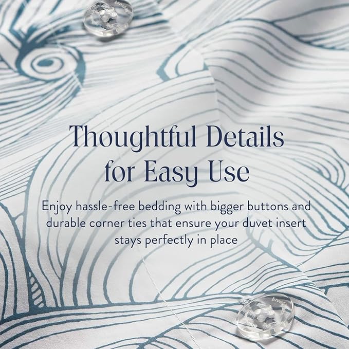 Brooklinen Luxury Sateen Duvet Cover - 100% Cotton, Full/Queen Size in Oyster Blue with Extra-Long Corner Ties and Button Closure - Best Full/Queen Duvet Covers