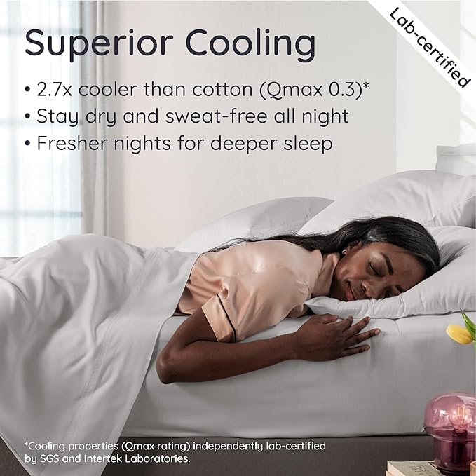Bambaw 100% Viscose Derived from Bamboo Queen Size 6 Piece Sheet Set - Cooling Bed Sheets, Deep Pocket Queen Sheets, Fits Up to 16'' Mattresses (Moonlight Gray)