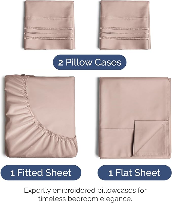 Cal King Size 4-Piece Sheet Set - Extra Soft, Breathable & Cooling - Hotel Luxury Durable Bed Sheets - Deep Pockets, Easy-Fit & Wrinkle-Free - Dusty Pink Oeko-Tex