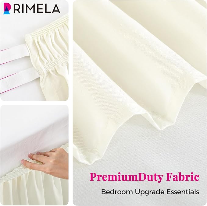 RIMELA Queen Bed Skirt 14 Inch Drop Ivory White, Wrap Around Elastic Bed Skirts Queen Size Dust Ruffle, Bedskirt for Adjustable Bed Base Solid Silky Fabric Machine Washable Easy to Install