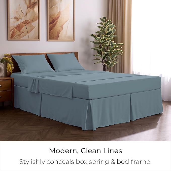 Mellanni Bed Skirt King Size - Bed Skirting - 15-Inch Tailored Drop Pleated Dust Ruffle - Hotel Luxury Bedding - Wrinkle, Fade, Stain Resistant - 1 Bedskirt (King, Spa Blue)
