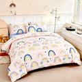 ANGIYUIN 6Pcs Beige Rainbow Queen Comforter Set Cartoon Rainbow Love Hearts and Stars Girl Bedding Set for Kids Girls Cute Soft Kid Bed in A Bag with Rainbow Comforter, Sheets, Pillowcases
