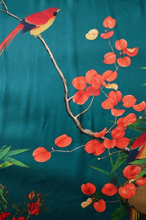 Women's Silk Kimono Robe Long Bathrobe Nightgown 100% Mulberry Silk for Women - Classic Floral Pattern