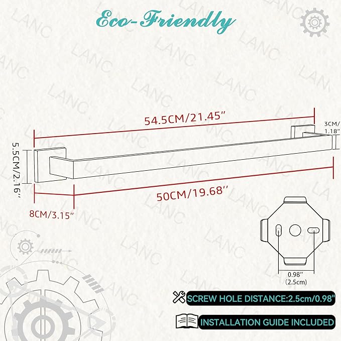 LANC 2 Pack 20 Inch Bathroom Towel Bars Brushed Nickel Bathroom Square Towel Racks Kitchen Hand Towel Holders Total-22 Stainless Steel Wall Mount Shower Towel Hanger Rods,A8804-5BN