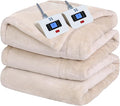 Sealy Electric Blanket Queen Size, Flannel Heated Blanket with 10 Heating Levels & 1-12 Hours Auto Shut Off, Fast Heating Warm Blanket, Machine Washable, Beige, 84 x 90 Inch