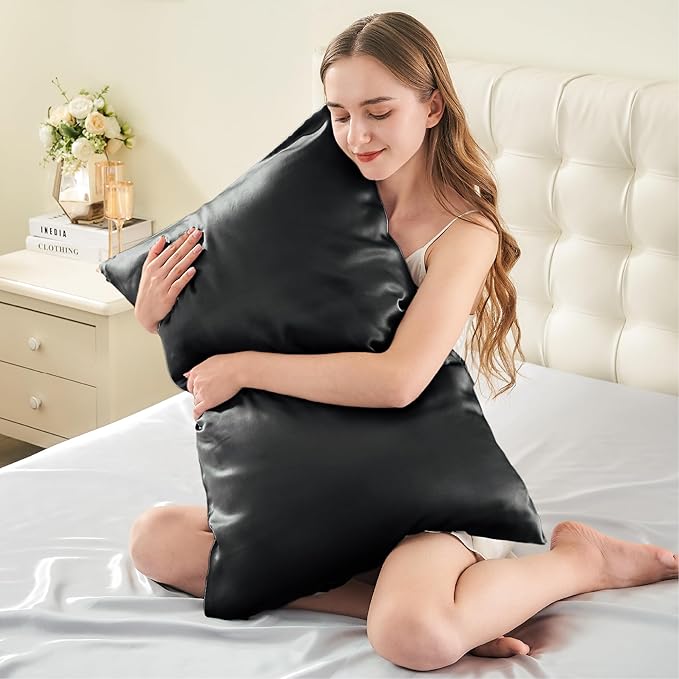 INFIIXSO Mulberry Silk Pillowcase for Hair and Skin, Silk Pillow Cases King Size with Hidden Zipper 20x40 Inches, Extraordinary Smooth and Soft Cooling Pillow Cases for Hot Sleepers(Black, 1 Pack)