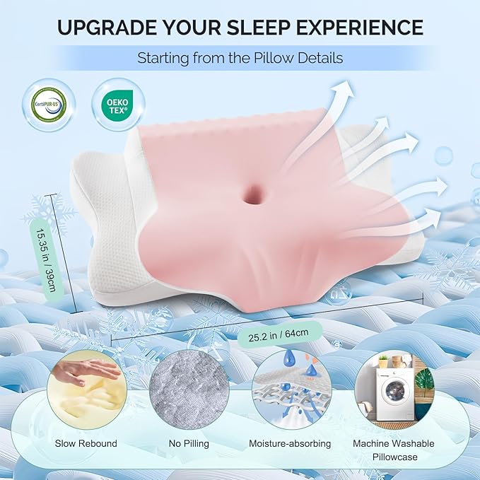 Cervical Pillow for Neck Pain Relief - Cooling Ergonomic Dual-Sided Orthopedic Neck Pillow with Ice Silk Pillowcase, Breathable Memory Foam Contour Pillow for Side, Back, Stomach Sleepers