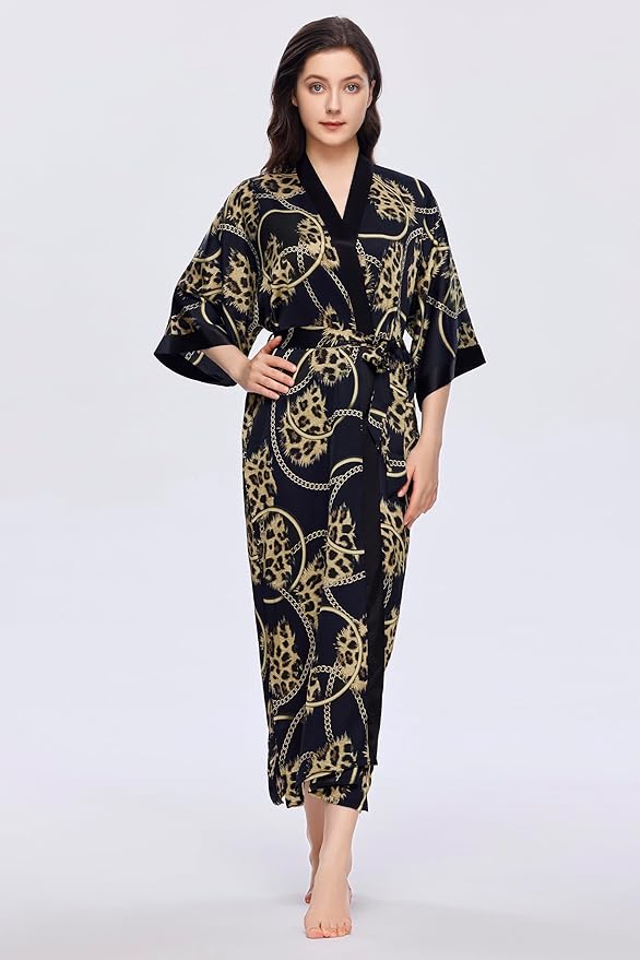 PRODESIGN Kimono Robe for Women - Long Satin Sleepwear Silky Kimono Cover-Up Nightgown Japanese Bathrobe Loungewear Blouse