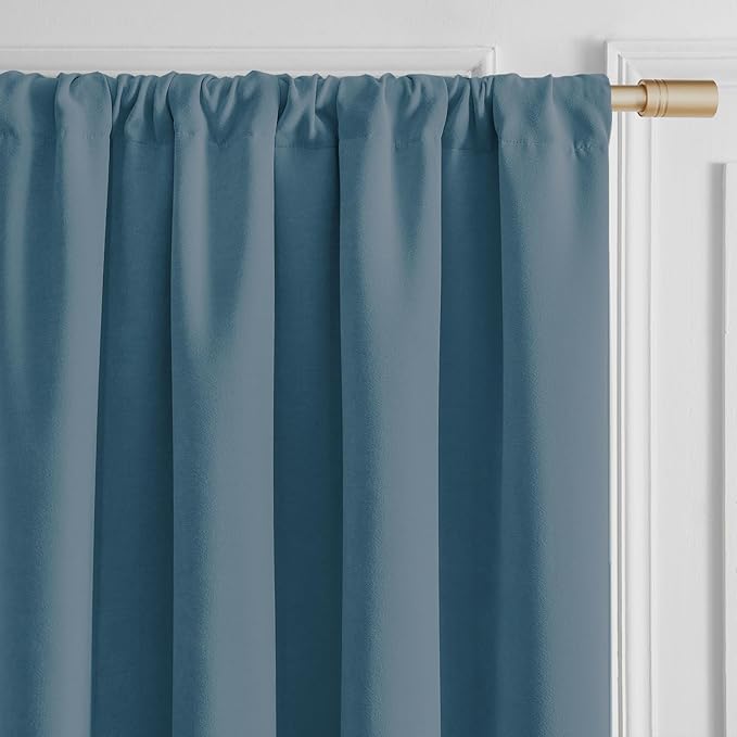 Joydeco Greyish Blue Velvet Curtains 96 Inches 2 Panels, Luxury Thermal Insulated Soft Curtains for Bedroom & Living Room, Room Darkening Velvet Drapes, Rod Pocket (52W x 96L)
