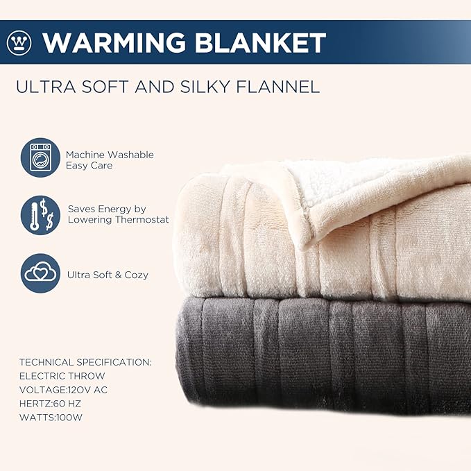 Westinghouse Electric Blanket King, Heated Blanket King Size with 10 Heating Levels and 1 to 12 Hours Heating Time Settings, Flannel to Sherpa Reversible, Machine Washable (90" x 100", Beige)