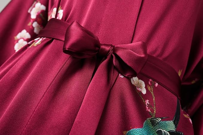 Women's Silk Kimono Robe Long Bathrobe Nightgown 100% Mulberry Silk for Women - Classic Floral Pattern