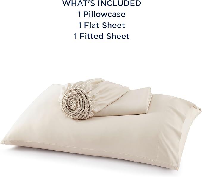 Bedsure Cooling Sheets Twin XL, Rayon Derived from Bamboo, Breathable & Soft Twin XL Sheet Sets, Deep Pocket Up to 16 Inches, Hotel Luxury Silky Dorm Bedding for Hot Sleepers, Light Beige