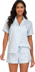 Women's Satin Pajama Set 2-Piece Sleepwear Loungewear Button Down Short Sleeve Silky PJ Set