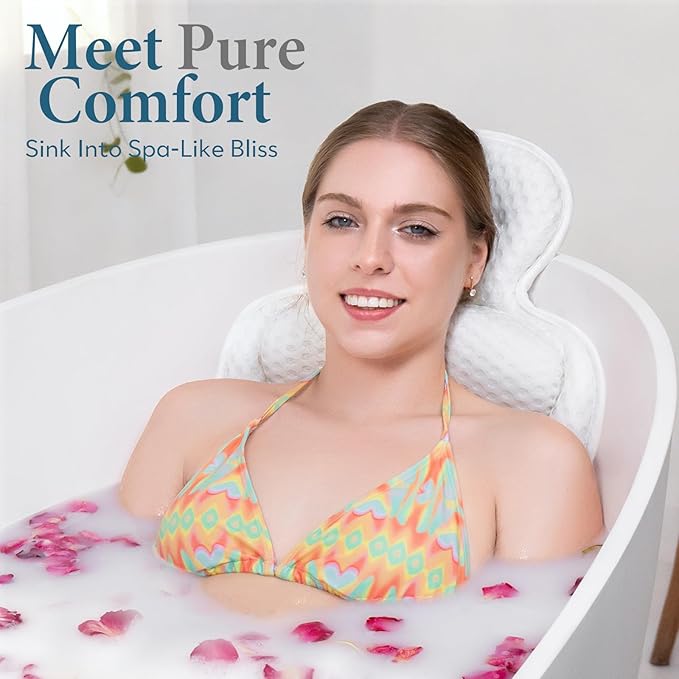 Bath Pillows for Tub, Extra Large Bathtub Cushion for Head and Neck with Soft 5D Mesh Fabric and 54 Non-Slip Suction Cups, Relaxing Tub Shower Accessories Spa Gifts