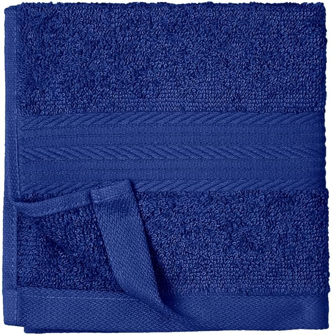 Amazon Basics Cotton Washcloths for Face, Soft, Absorbent, 12-Pack, Navy Blue, 12 Inch x 12 Inch