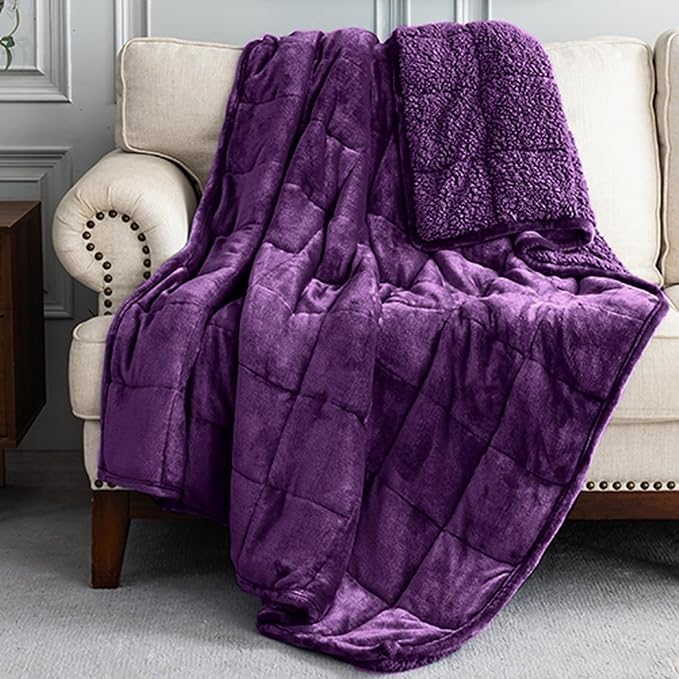 Uttermara Weighted Blanket for Adults, Queen Size Heavy Blanket with Reversible Soft Shiny Velour Fleece and Cozy Warm Sherpa for Couch Bed, Calming and Relaxing, 60 x 80 inches 15 lbs in Purple