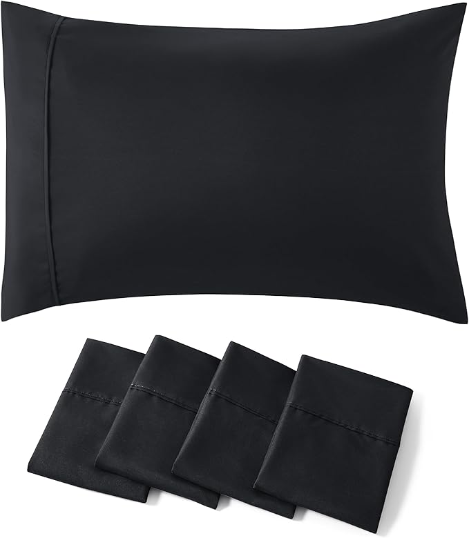 Bedsure King Size Pillow Cases Set of 4 - Black Brushed Microfiber Pillowcases 4 Pack, Super Soft Pillowcase, Pillow Case Cover with Envelope Closure, Wrinkle, Fade and Stain Resistant, 20x36 Inches