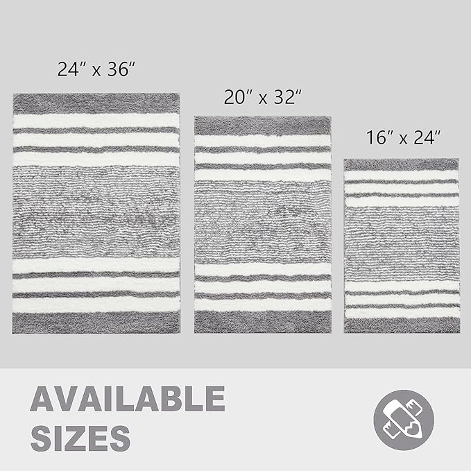 CozeCube Bath mats for Bathroom Non Slip, Fluffy Absorbent Microfiber Bath mat Washable, Aesthetic Bathroom Rugs, Small Grey Striped Bath mat, Grey, 24" x 16"
