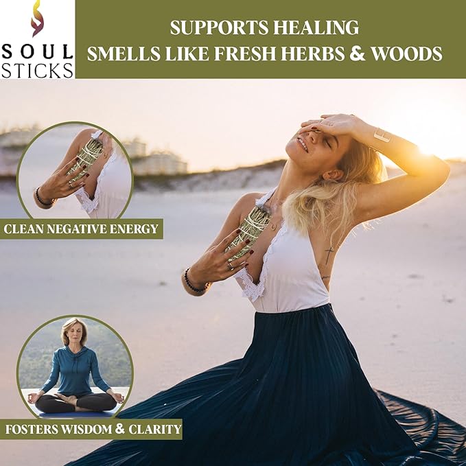 Soul Sticks 1 Pack 9 Inch Rosemary Sage Smudge Stick with Starter Guide | House Blessing | Sage for Cleansing House | Smudge Stick for Negative Energy