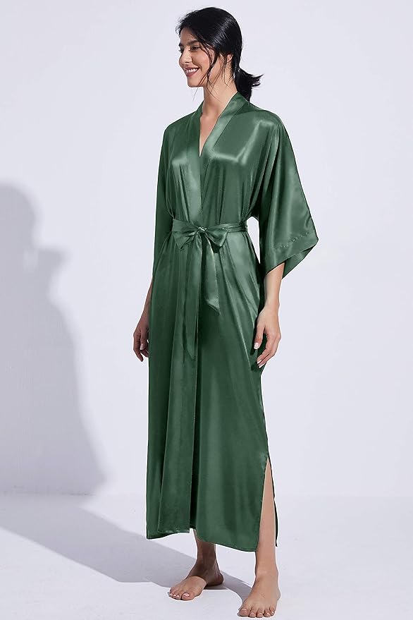 PRODESIGN Satin Kimono Robe Women Long Silky Kimono Bathrobe Sleepwear Wedding Bridesmaid Robe
