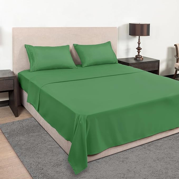 Mejoroom Bed Sheets Set - Extra Soft Luxury Full Size Sheets with 16 Inch Deep Pocket - Premium Bedding Collection - Breathable, Wrinkle, Fade & Stain Resistant - 4 Piece (Full, Calla Green)