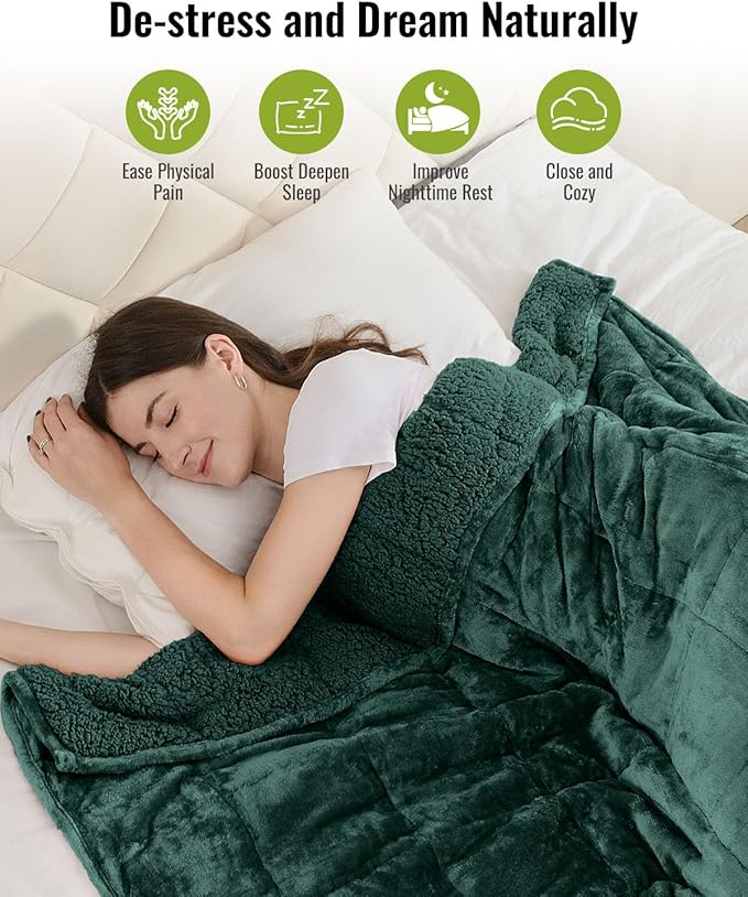 Uttermara Weighted Blanket for Adults, Double Size Heavy Blanket with Reversible Soft Shiny Velour Fleece and Cozy Warm Sherpa for Couch Bed, Calming and Relaxing, 48 x 72 inches 15 lbs in Green