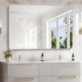 55x36 Inch Silver Bathroom Mirror, Large Rectangular Vanity Mirror, Metal Framed Rectangle Mirror, Rounded Corner Wall Mounted Mirrors for Living Room Bedroom Entryway Horizontal or Vertical
