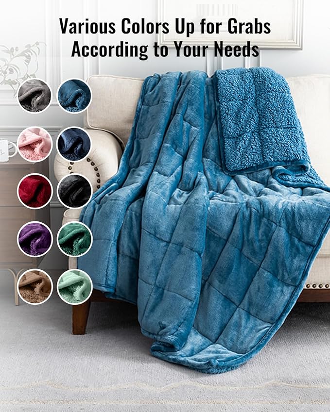 Uttermara Sherpa Fleece Weighted Blanket 15 lbs for Adults, Unicolor Ultra-Soft Fleece and Sherpa, Dual Sided Cozy Plush Blanket for Sofa Bed, 60 x 80 inches, Slate Blue