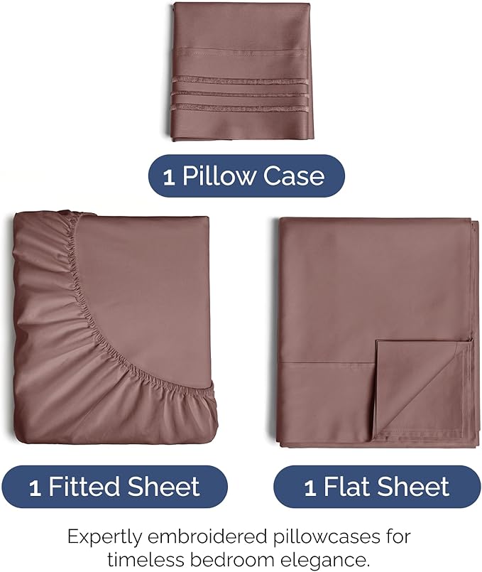 Twin Size 3 Piece Sheet Set - Extra Soft, Breathable & Cooling Sheets - Hotel Luxury Durable Bed Sheets for Women & Men - Deep Pockets, Easy-Fit & Wrinkle-Free Sheets - Clay Oeko-Tex Bed Sheet Set